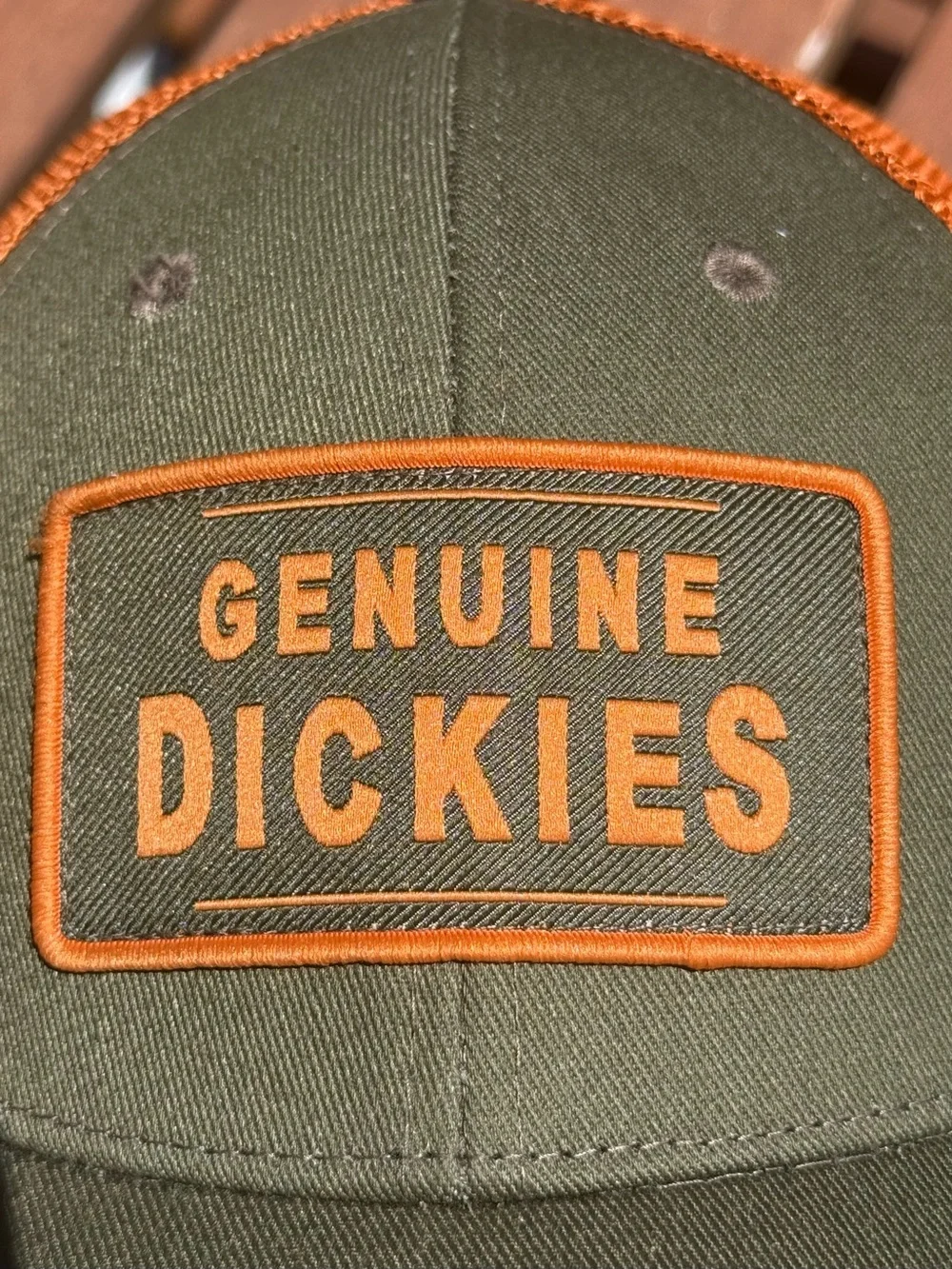 Genuine Dickies Snapback Trucker Hat Cap Patch Orange/Military Green